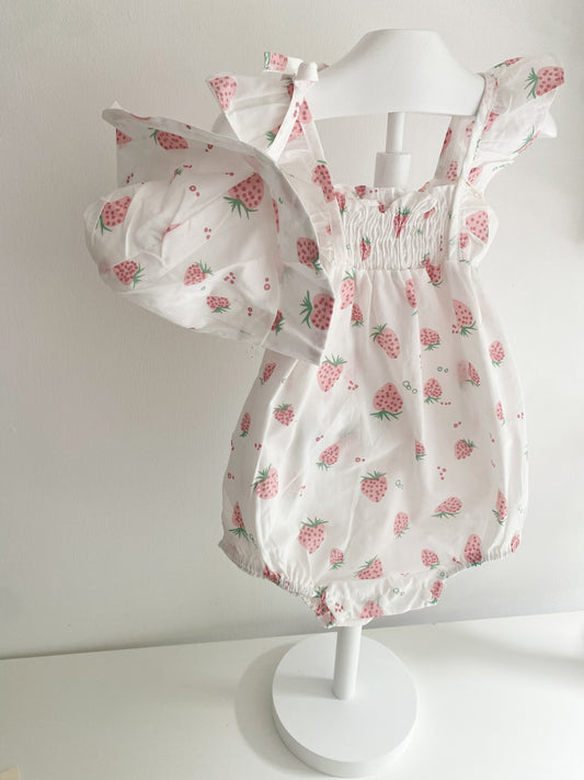 Isabella Strawberry Romper & Bonnet
