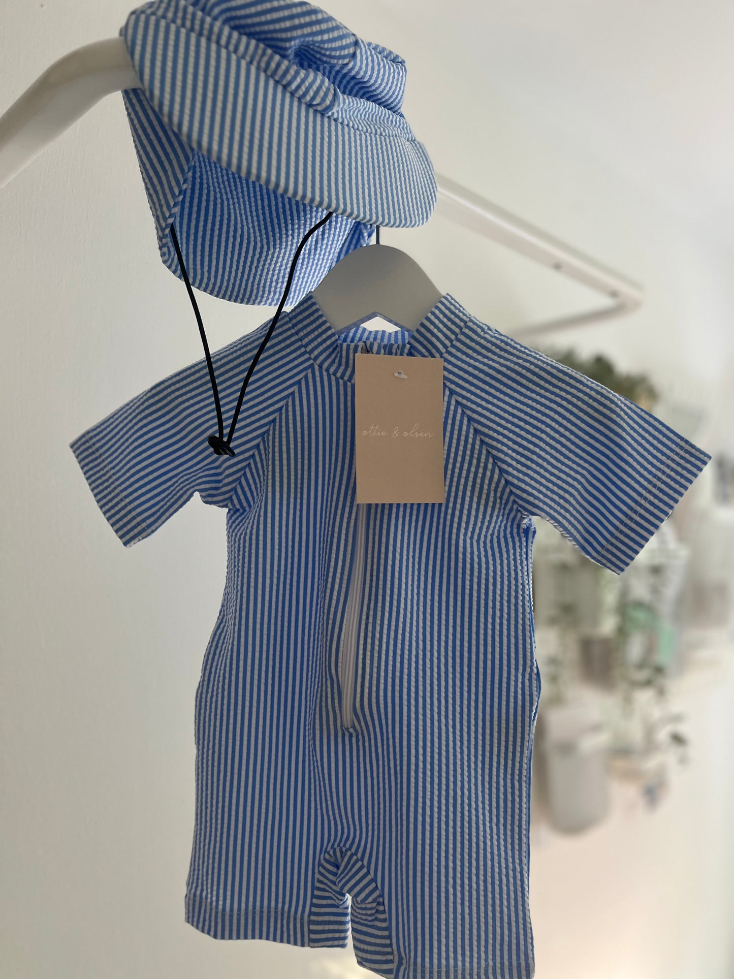 Tomi Pinstripe Swimsuit & Hat