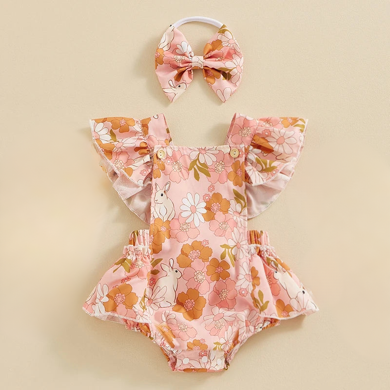 Bunny Blush Floral Romper & Bow