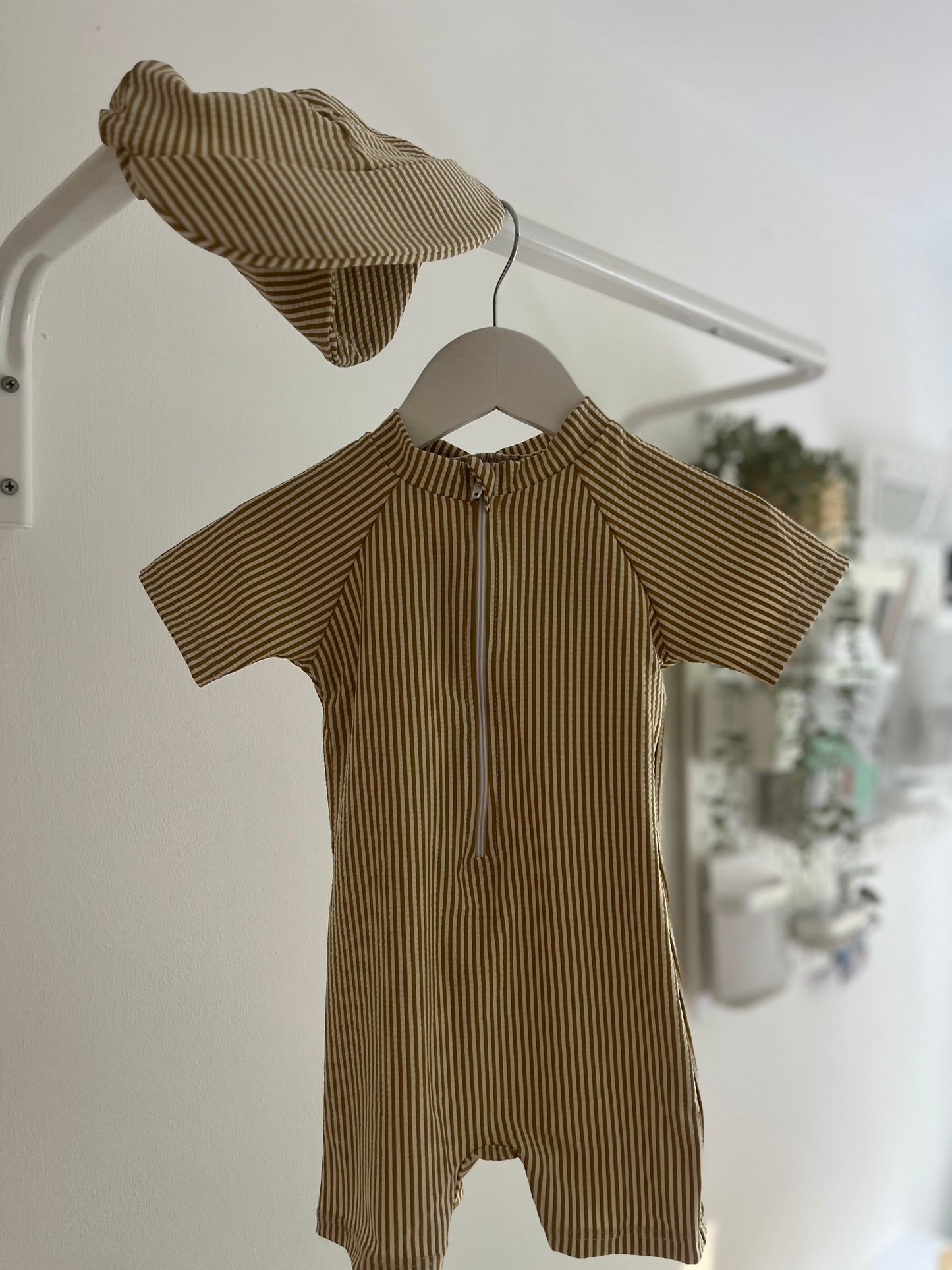 Tomi Pinstripe Swimsuit & Hat