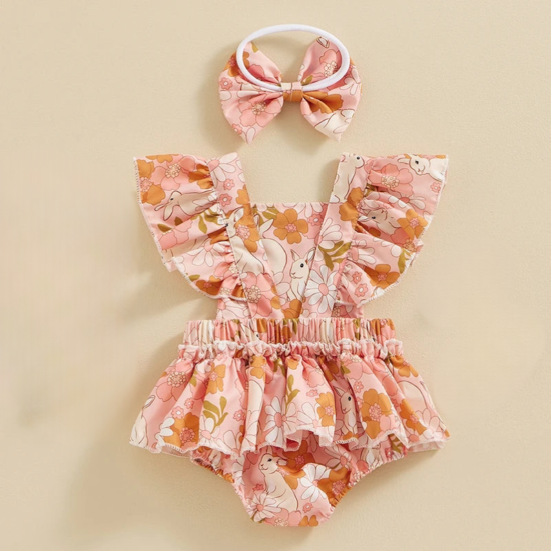 Bunny Blush Floral Romper & Bow
