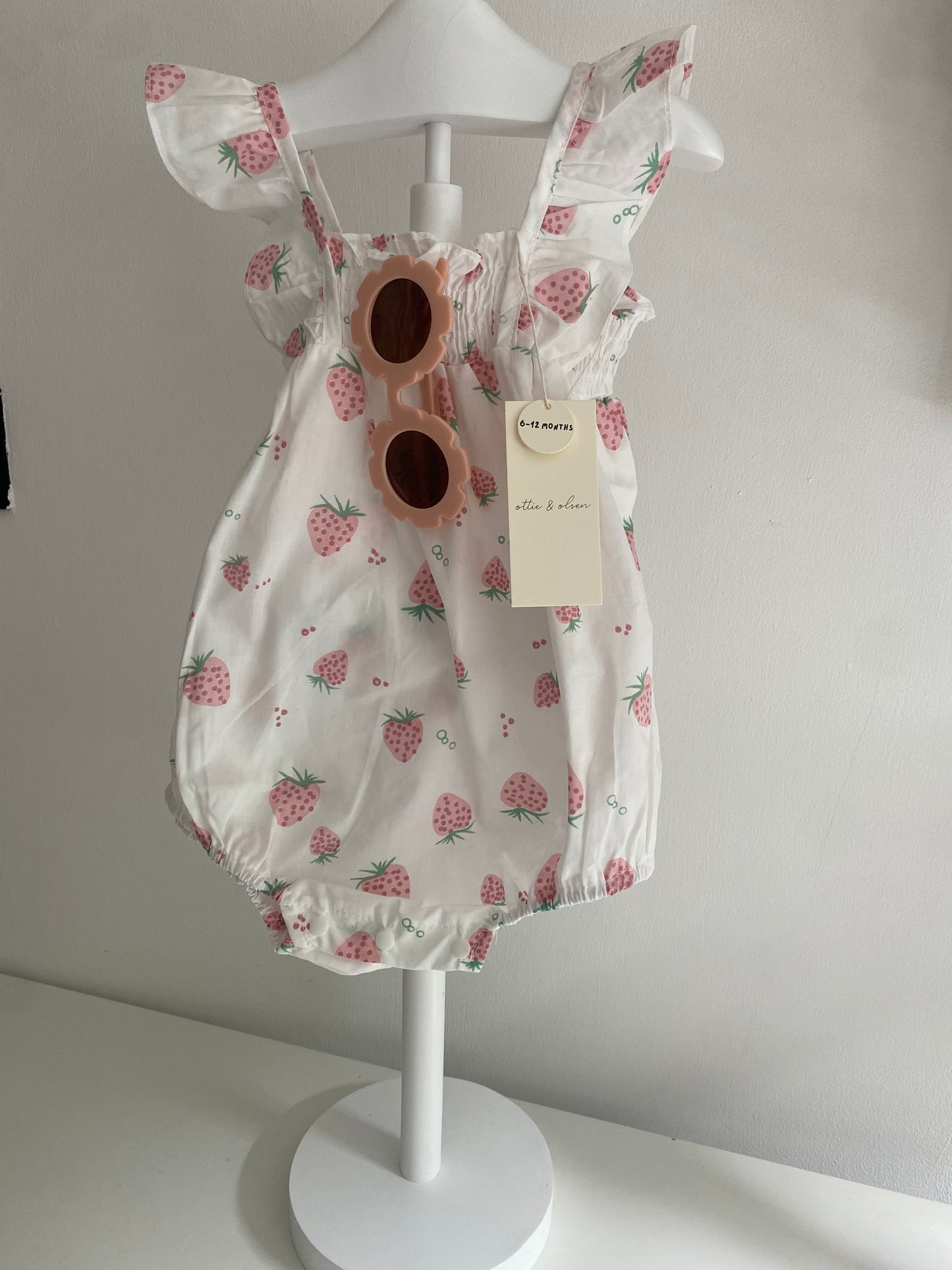 Isabella Strawberry Romper & Bonnet