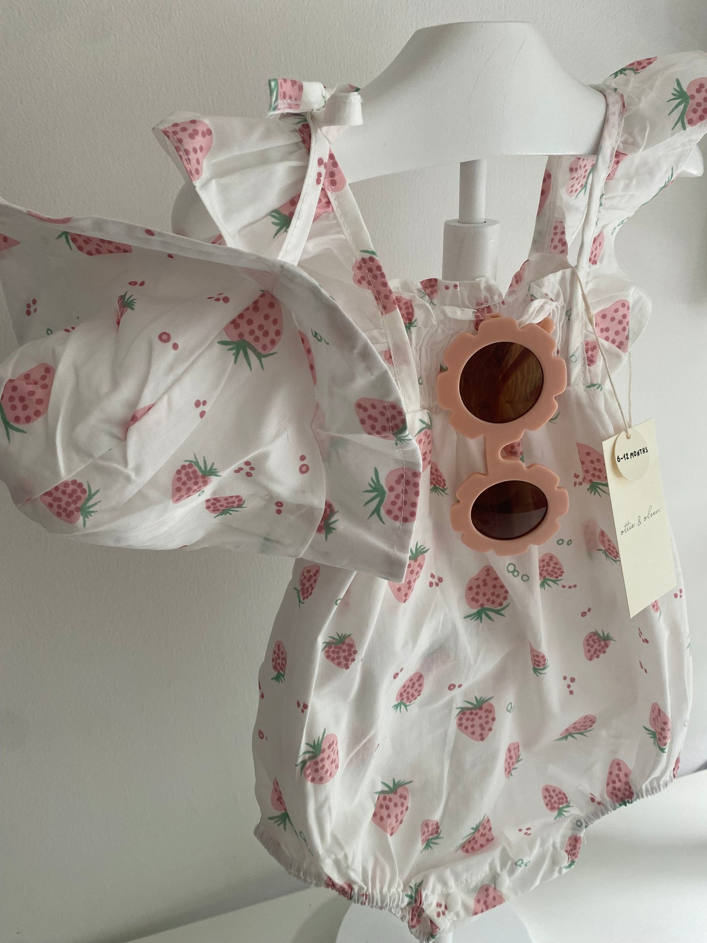 Isabella Strawberry Romper & Bonnet