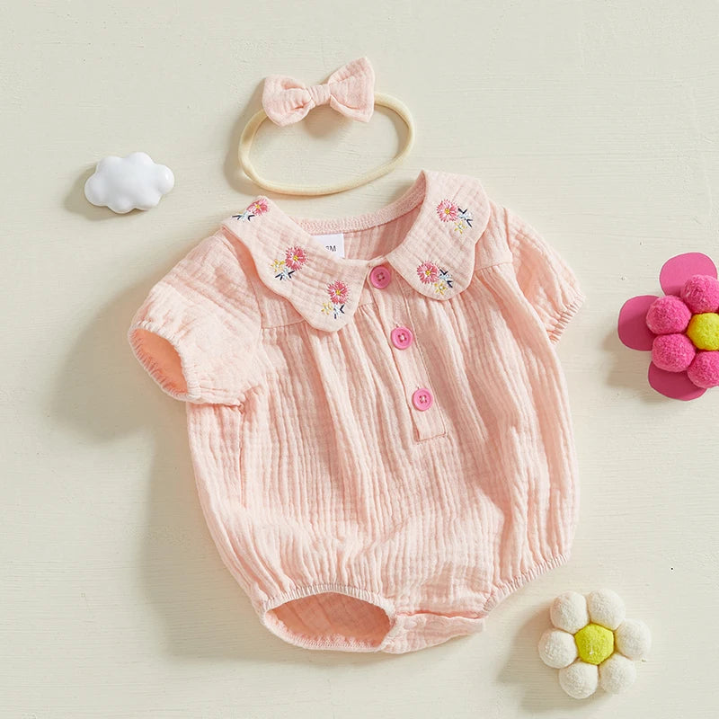 Floral Collared Romper & Bow | Spring Collection | Baby Romper | Girls Clothing