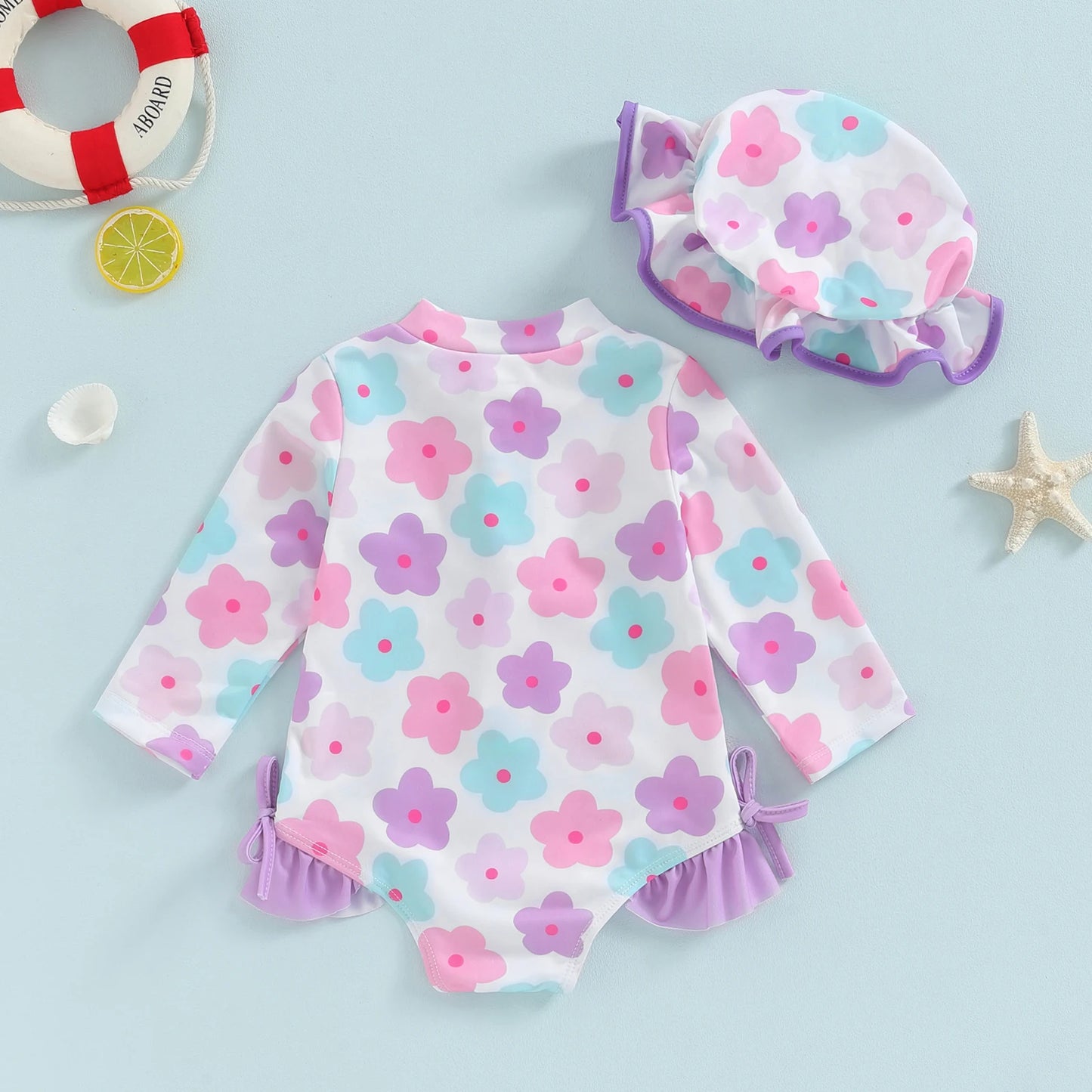 Poppy Floral Swimsuit & Bonnet