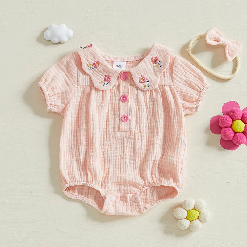 Floral Collared Romper & Bow | Spring Collection | Baby Romper | Girls Clothing