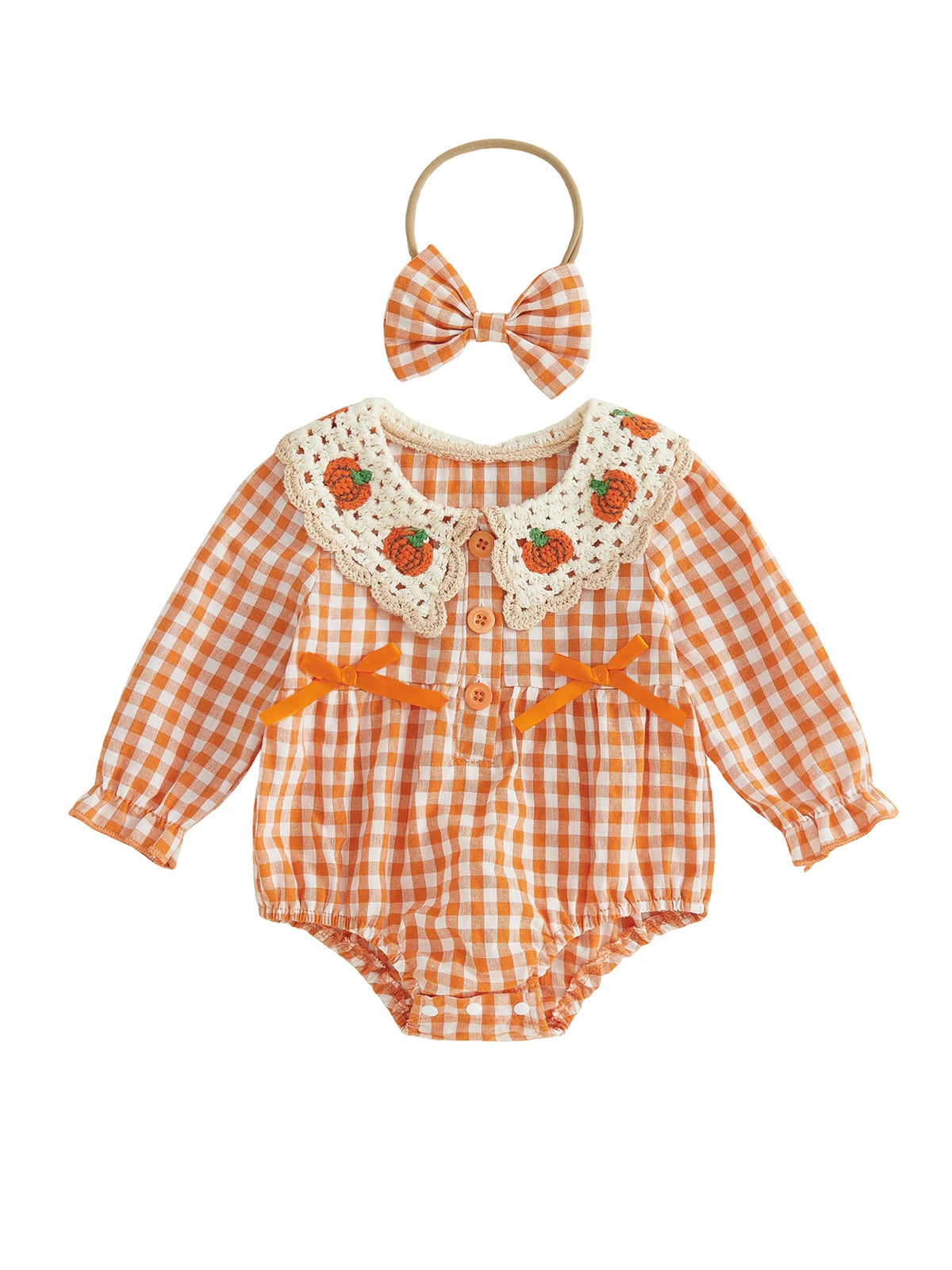 Crocheted Pumpkin Romper & Bow