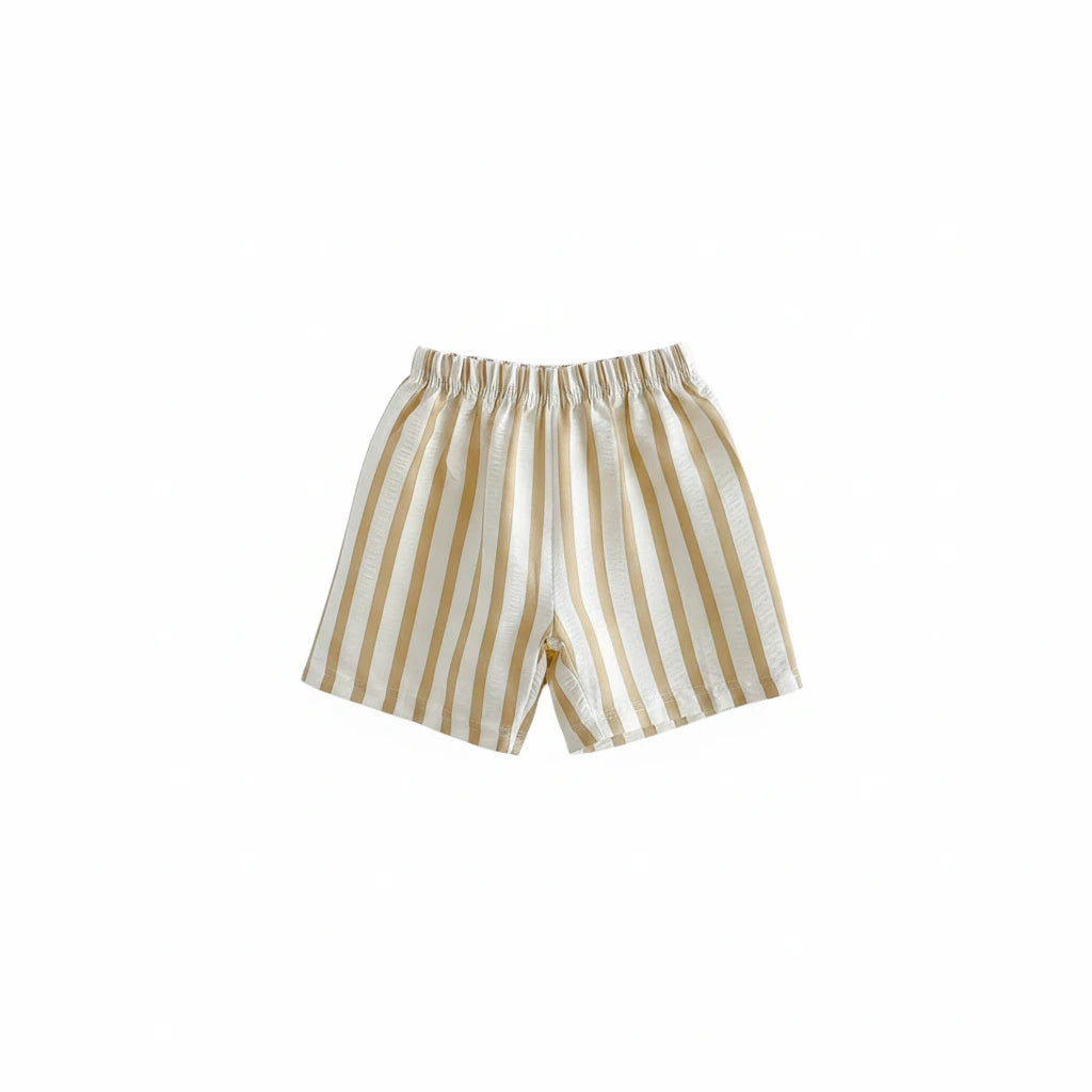Kids wearing pinstripe casual shorts for summer outings