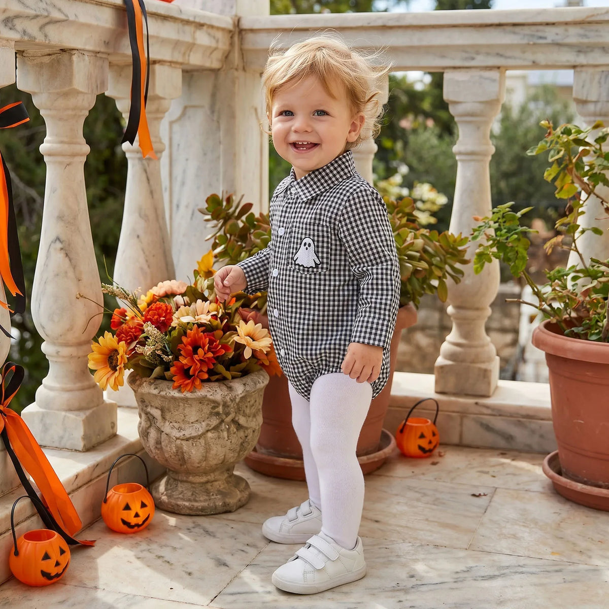 Halloween Plaid Shirt Romper