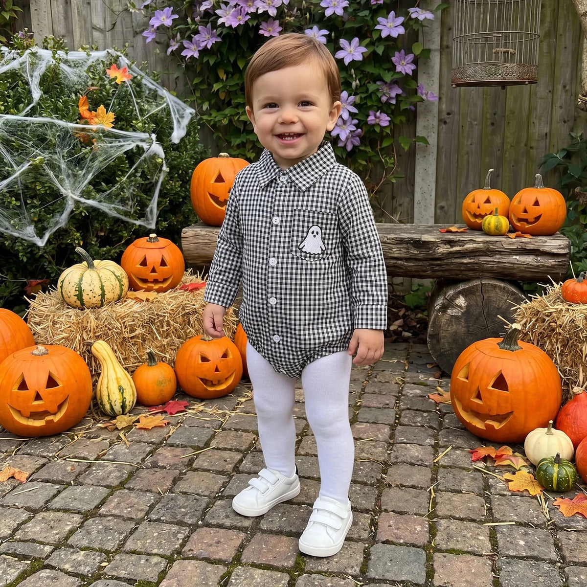 Halloween Plaid Shirt Romper