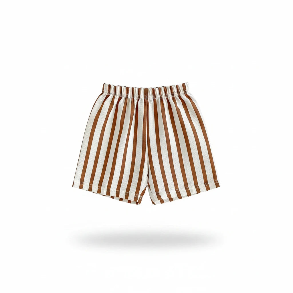 Kids wearing pinstripe casual shorts perfect for summer activities