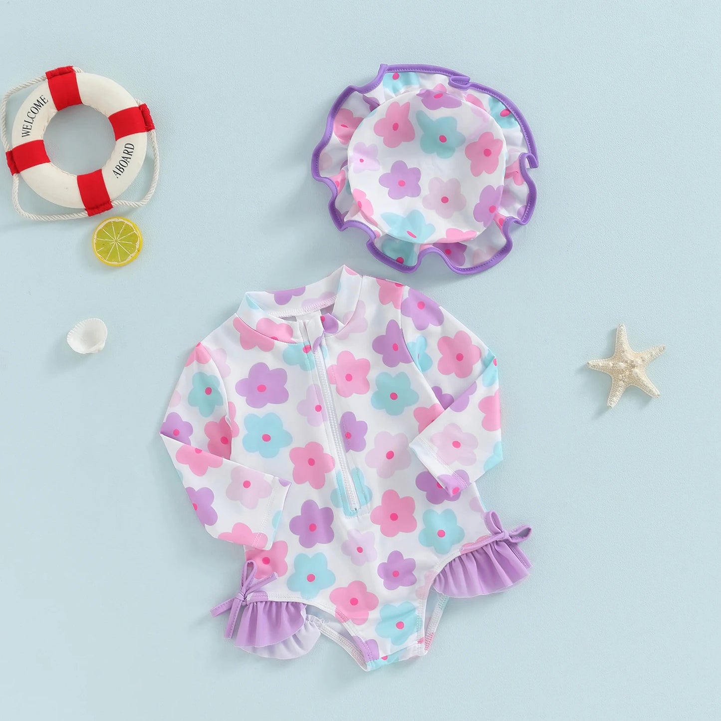 Poppy Floral Swimsuit & Bonnet