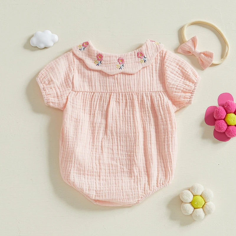 Floral Collared Romper & Bow | Spring Collection | Baby Romper | Girls Clothing