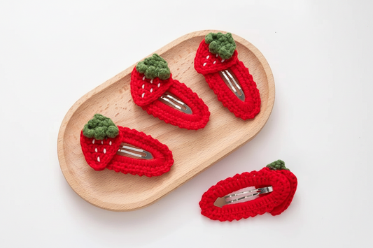 Crocheted Strawberry Hair Clips
