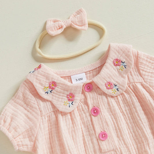 Floral Collared Romper & Bow | Spring Collection | Baby Romper | Girls Clothing