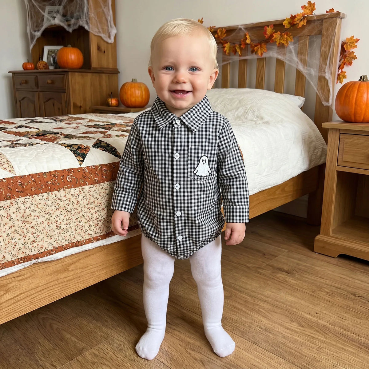 Halloween Plaid Shirt Romper