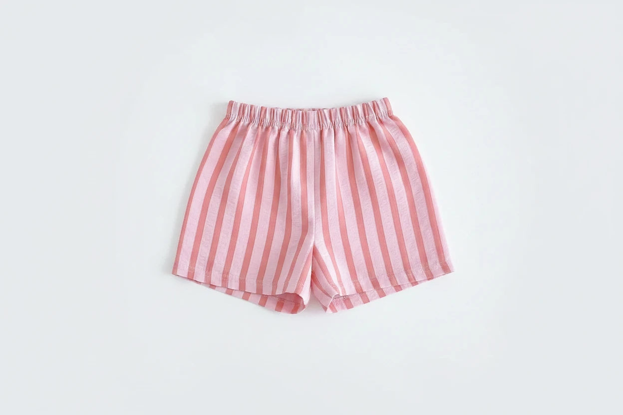 Kids wearing pinstripe casual shorts for summer activities