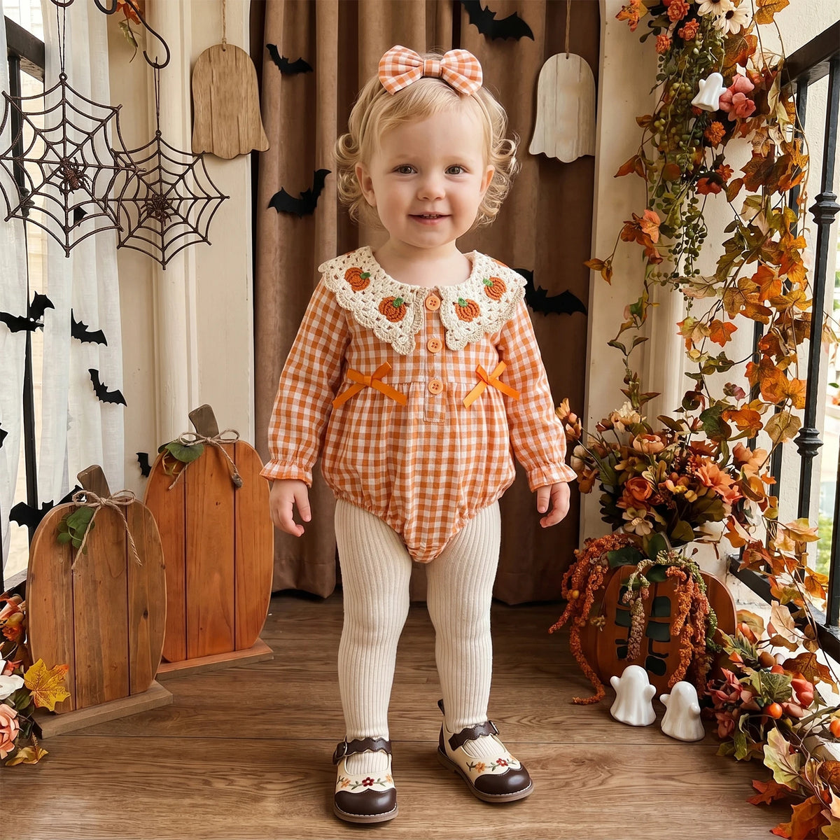 Crocheted Pumpkin Romper & Bow