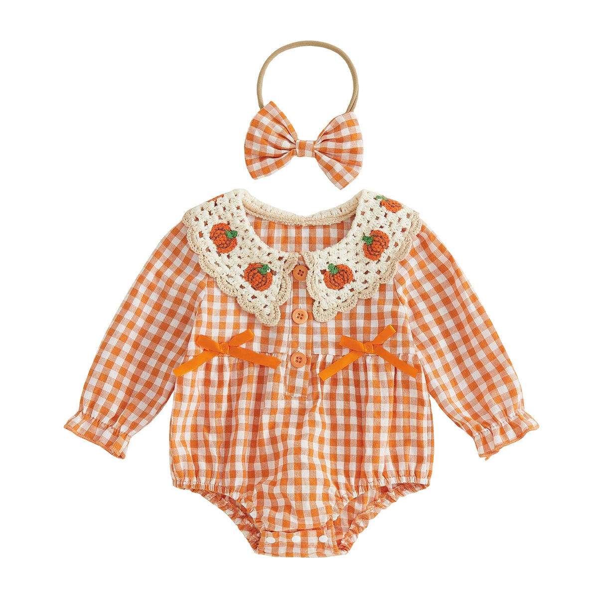 Crocheted Pumpkin Romper & Bow