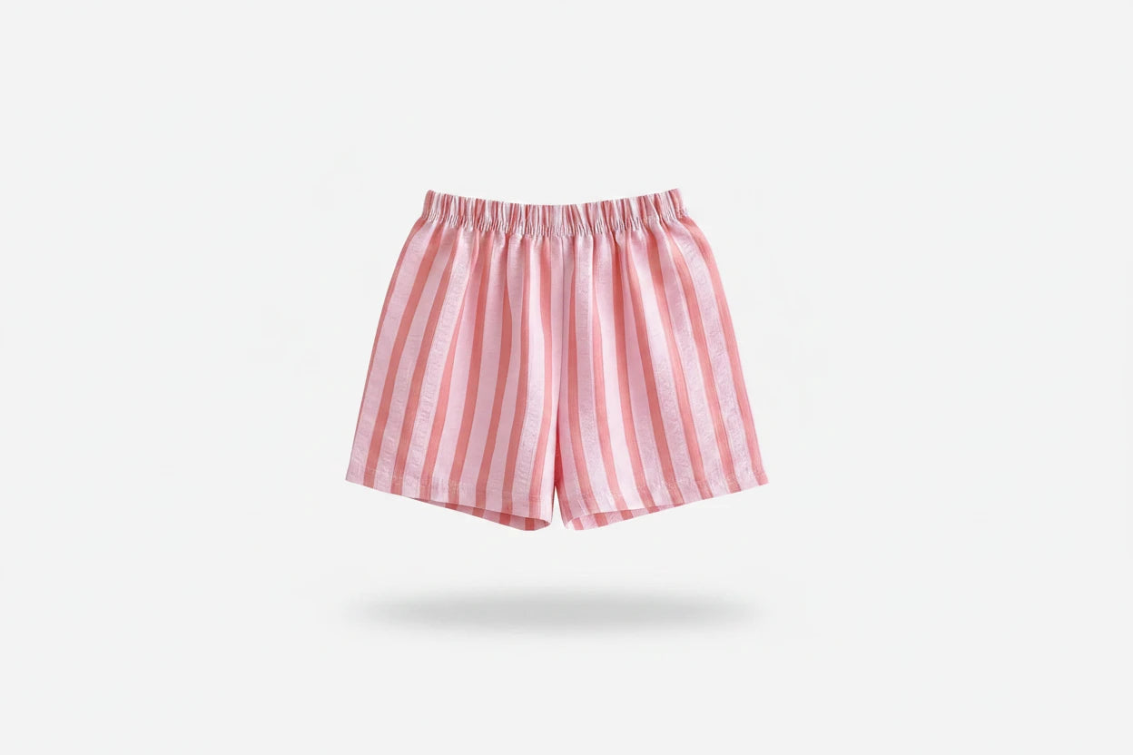 Kids wearing pinstripe casual shorts for summer adventures