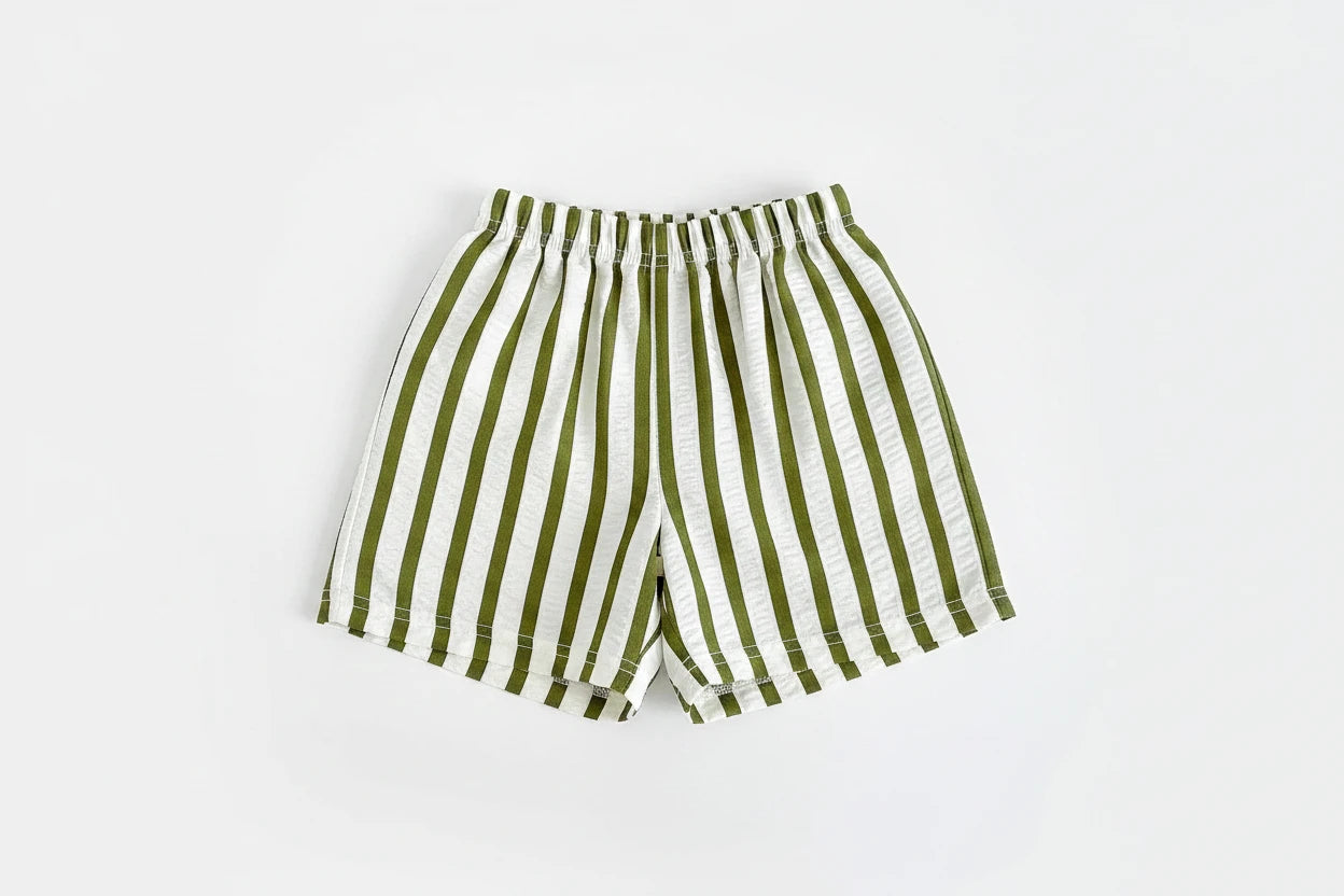 Kids wearing pinstripe casual shorts perfect for summer adventures and playtime