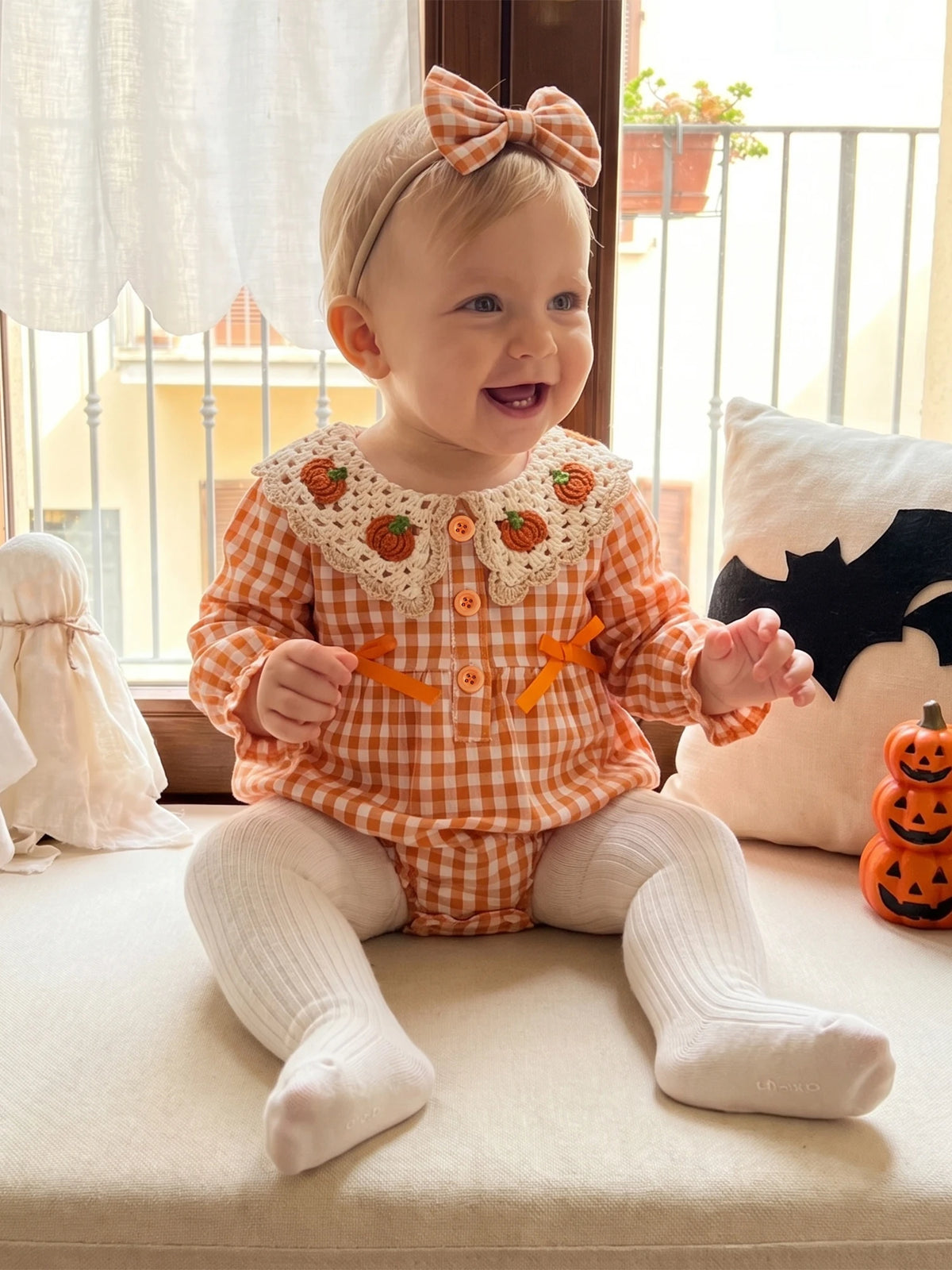 Crocheted Pumpkin Romper & Bow