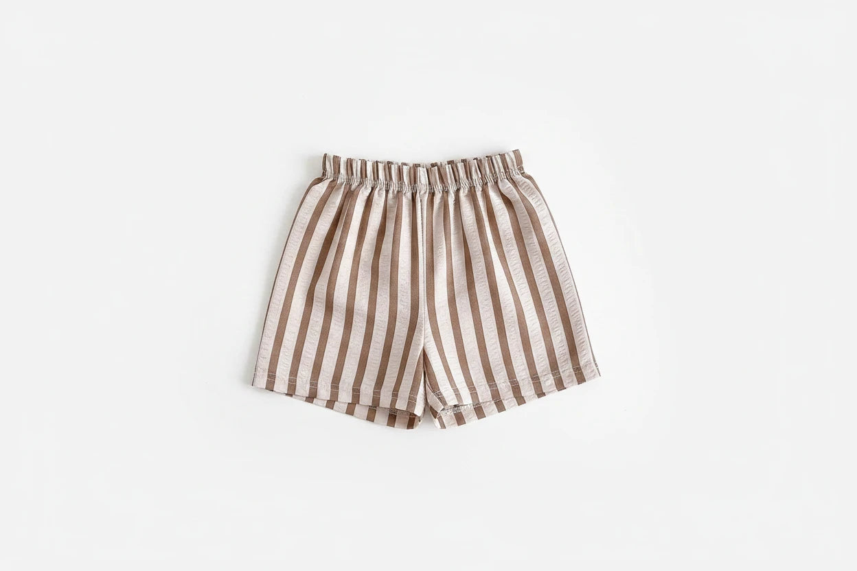 Kids wearing pinstripe casual shorts perfect for summer adventures
