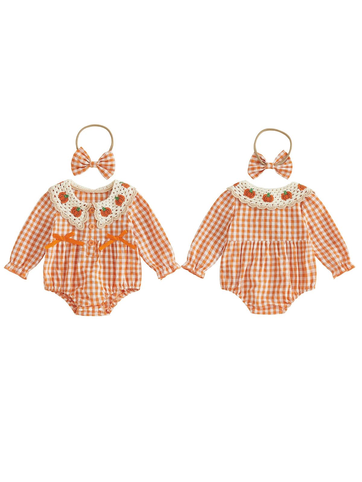 Crocheted Pumpkin Romper & Bow