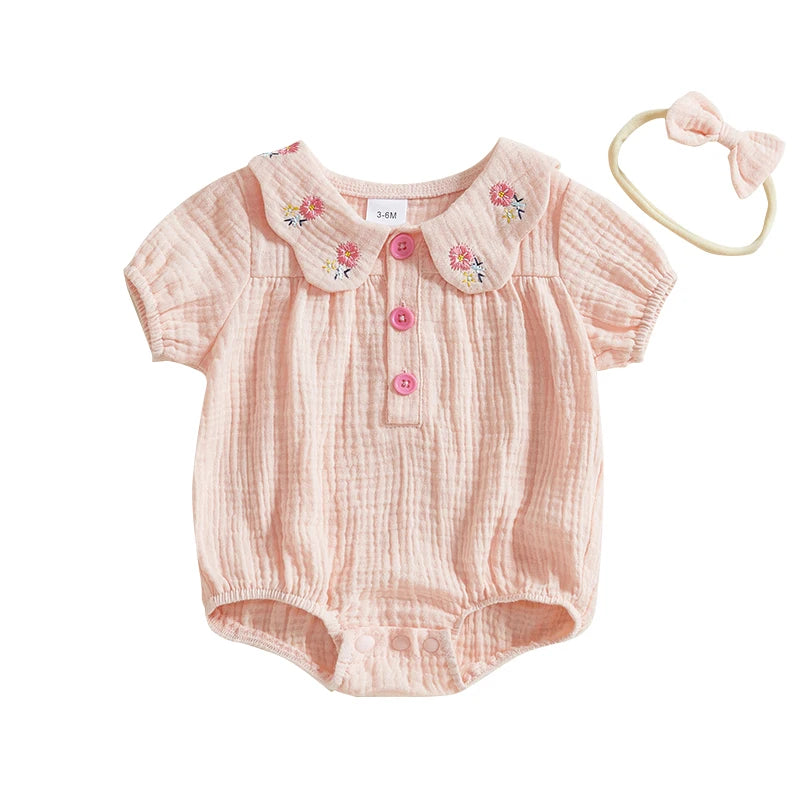 Floral Collared Romper & Bow | Spring Collection | Baby Romper | Girls Clothing