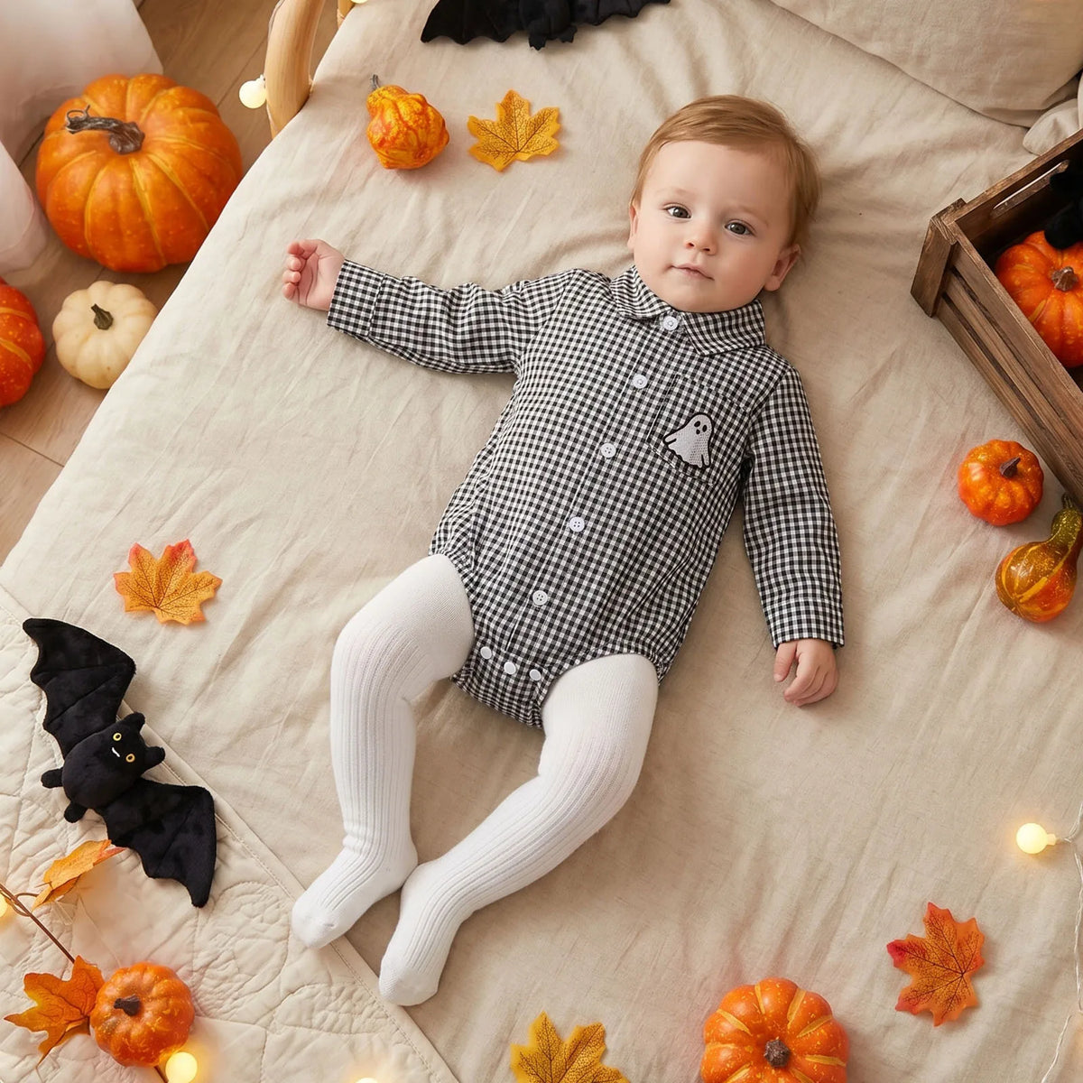 Halloween Plaid Shirt Romper