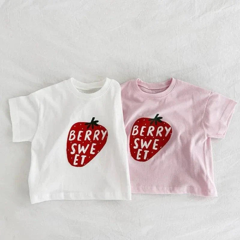 Kids Berry Sweet Tee with cute berry-picking design and soft cotton fabric