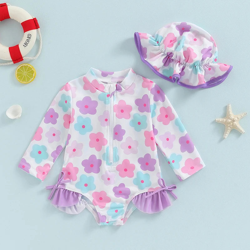 Poppy Floral Swimsuit & Bonnet